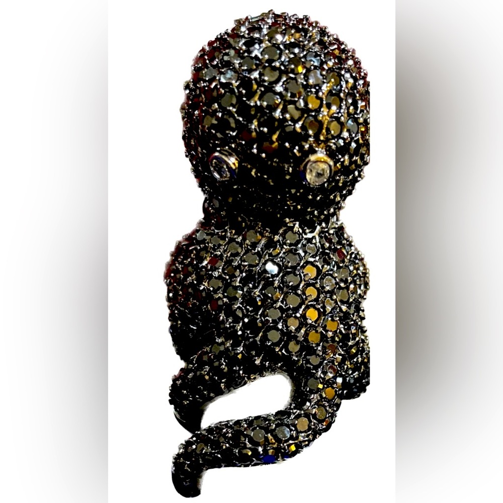 nOir black zirconia Octopus Ring with clear eyes size 5